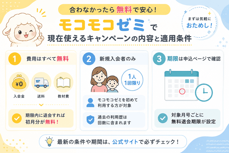 モコモコゼミで現在使えるキャンペーンの内容と適用条件